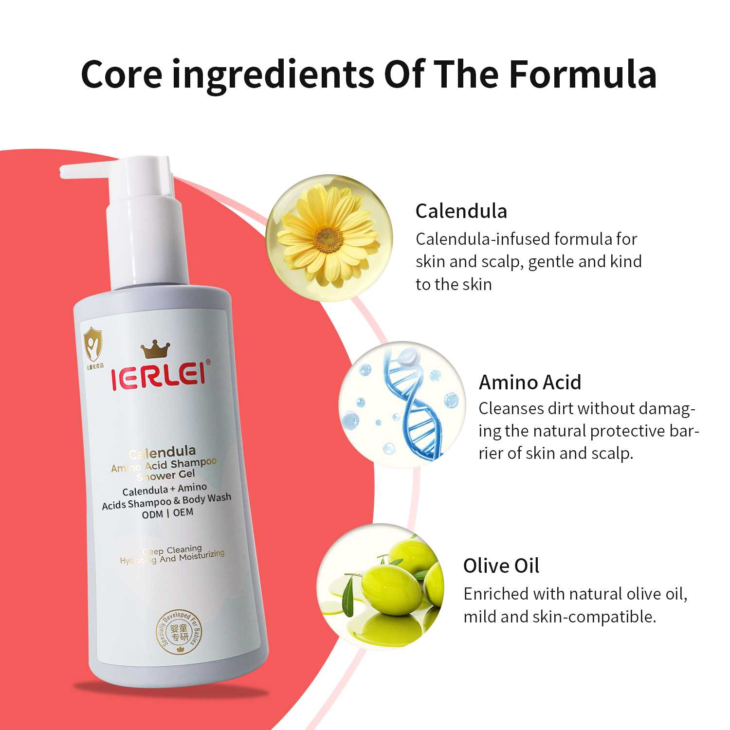 IERLEI Baby Calendula Amino Acid Shampoo and Body Wash Deep Cleansing Hydrating Moisturizing Skin Care Baby Shampoo