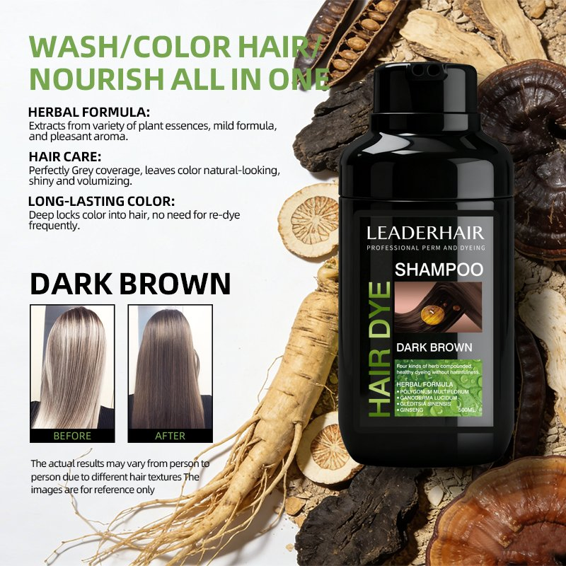 Leaderhair Herbal Mild Black and Brown Hair Color Dye Shampoo Original Factory Wholesale Supplier Good Quality Low Price Customize OEM