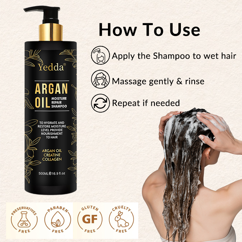 Professional Organic Argan Oil Shampoo for Adults Private Label for Curly Hair Herbal Moisturizing Anti-Dandruff Loss Relief