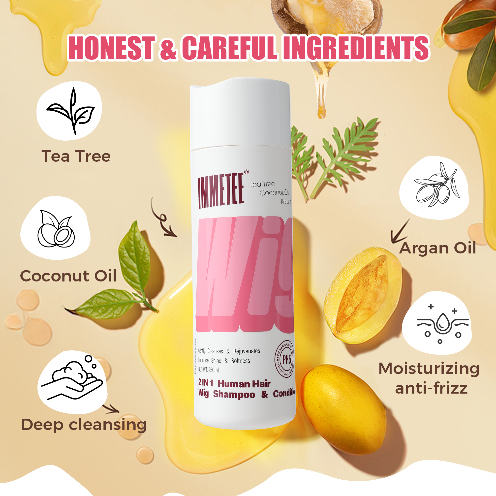 Synthetic Hair Care Smoothing Anti-Frizz Cleaning Wig Shampoo and Conditioner for Synthetic or Wig Hair