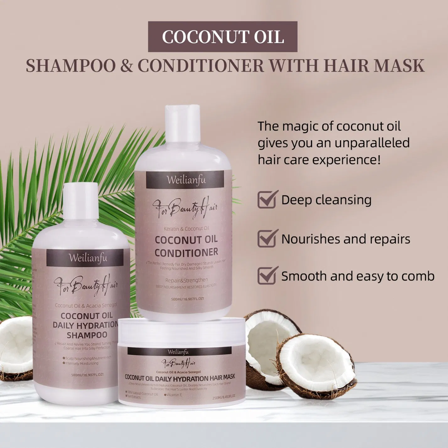 Luxury Coconut Keratin Shampoo &amp; Conditioner Kit - Color-Safe Heat Protection &amp; Split Ends Repair