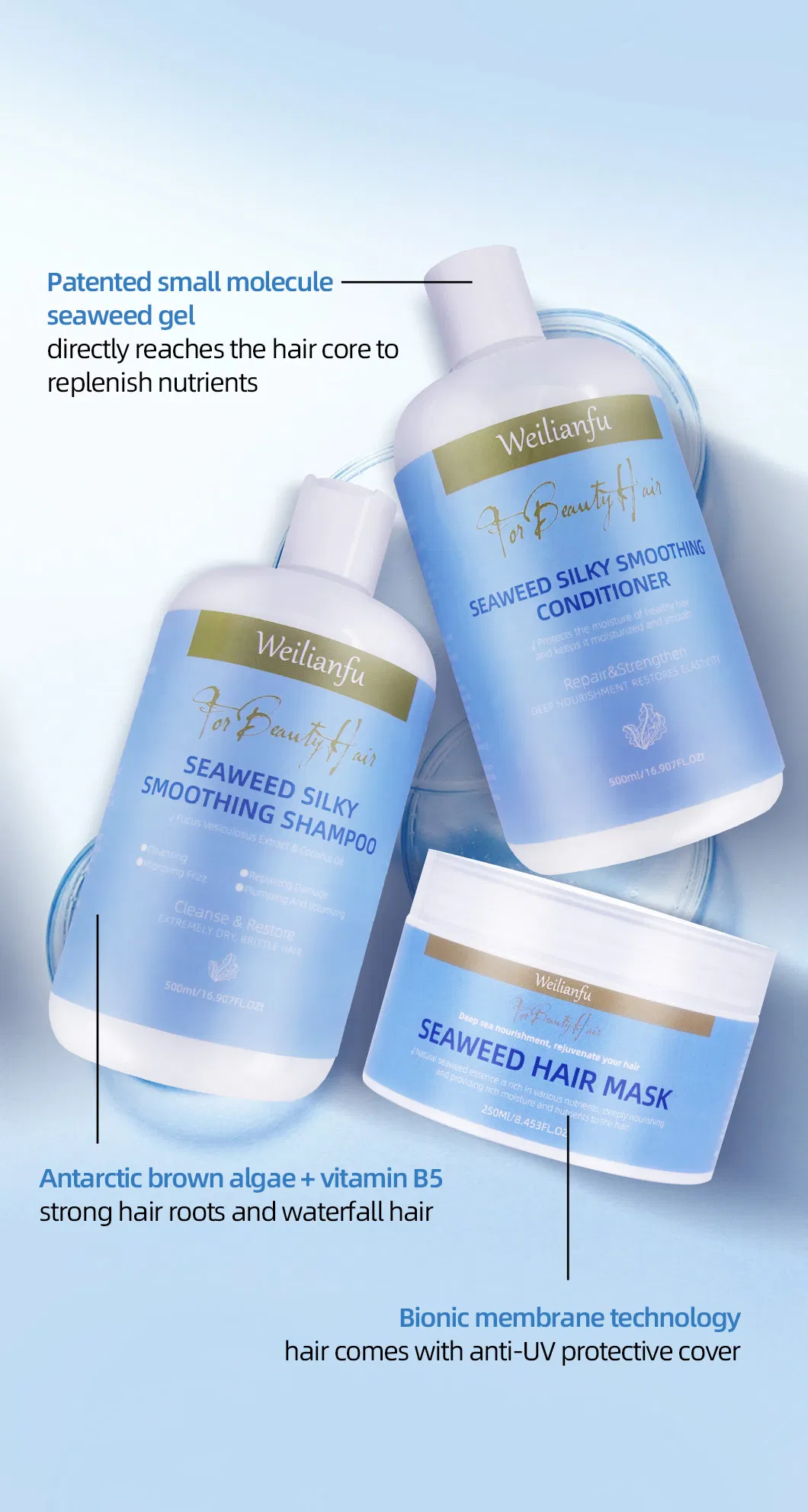 Natural Seaweed Extract Shampoo & Conditioner Set - Sulfate-Free Hair Care for Hydration & Repair