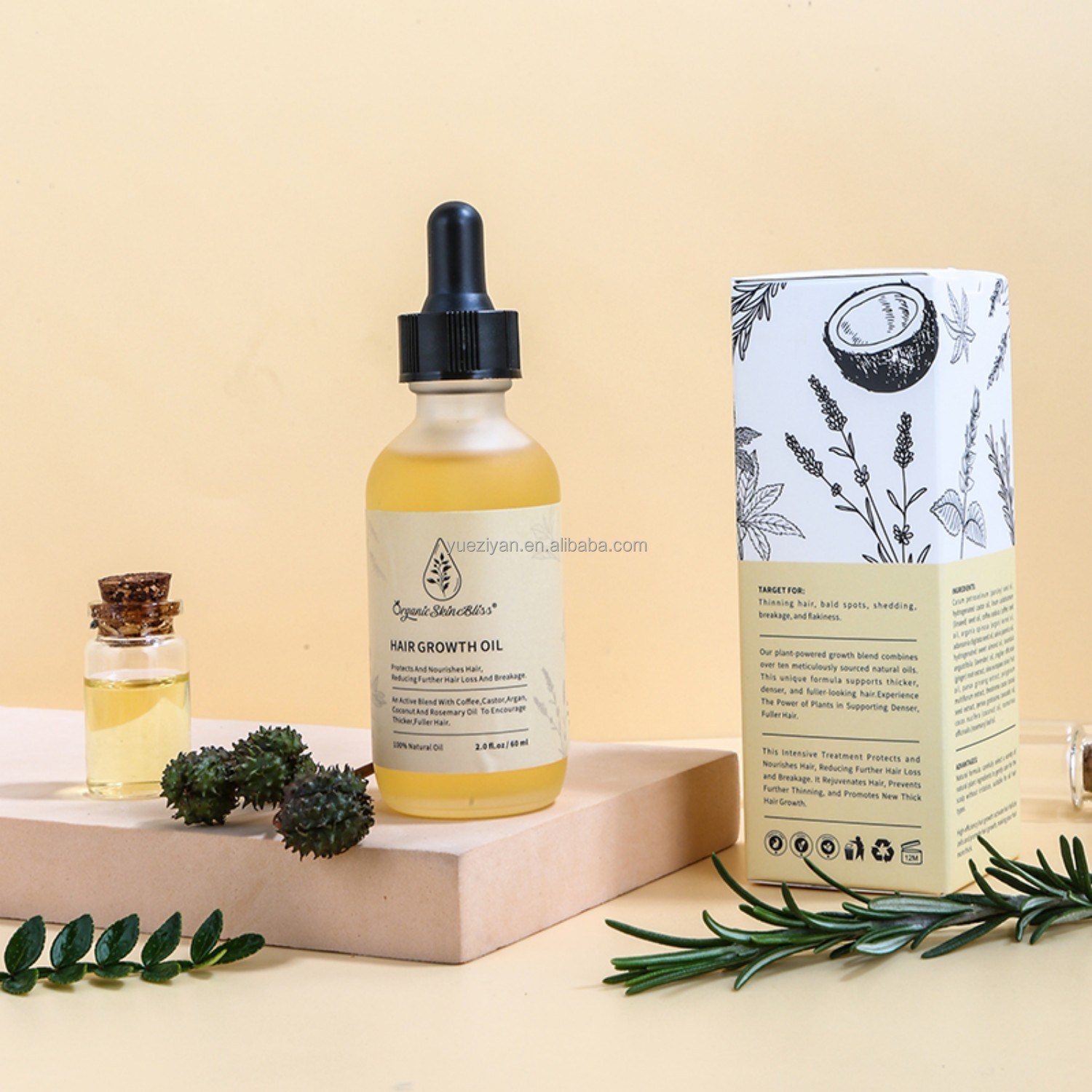 Custom Logo 60 ml Hair Growth Oil Private Label Vegan Organic Argan Rosemary Oil Hair Growth for Anti Loss Regrowth Scalp Care