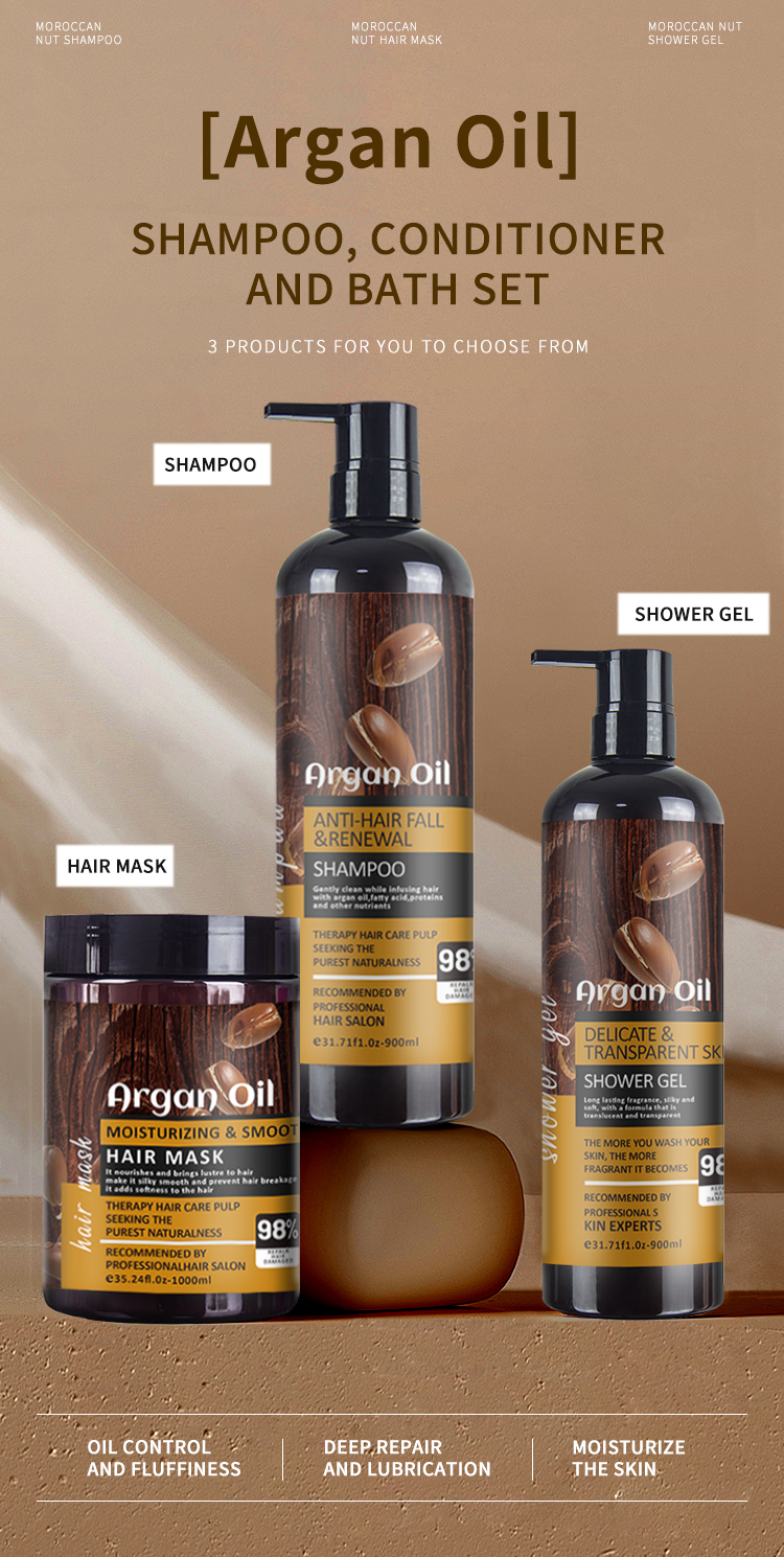 Morocco Natural Organic Argan Oil Shampoo Conditioner Hair Mask Shower Gel Set
