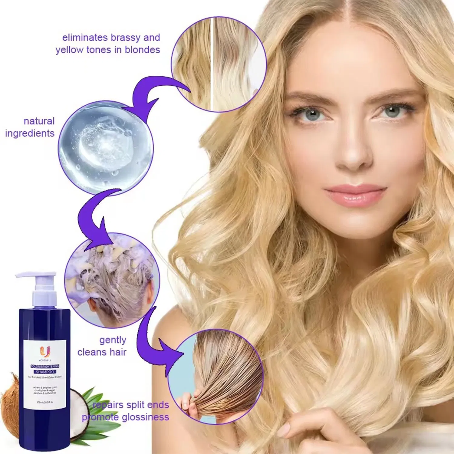 Custom Logo Sulfate Free Anti Yellow Color Protection Hair Shampoo