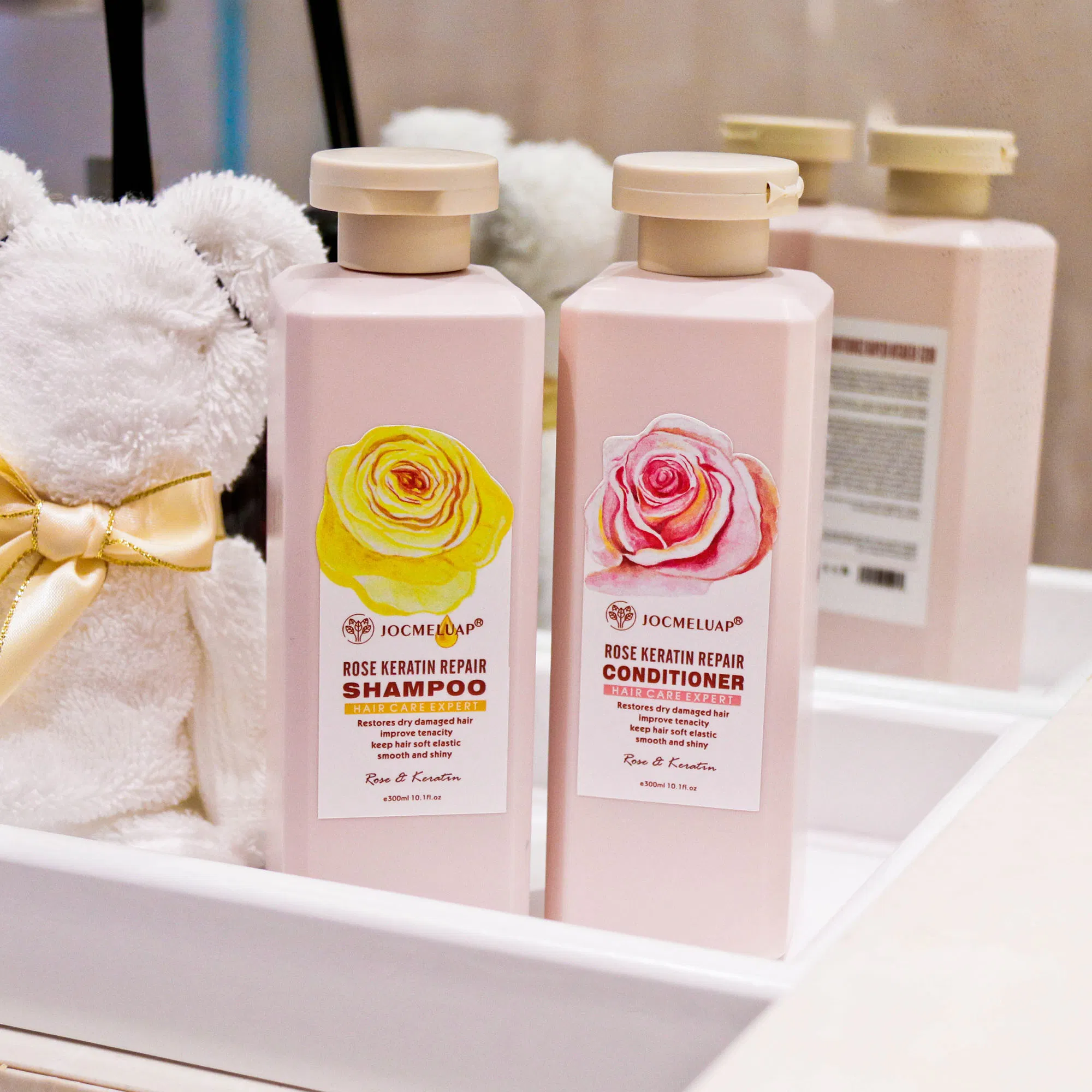 Private Label Smooth Repair Anti-Loss Organic Natural Salon Professional Argan Keratin Rose Hair Shampoo and Conditioner Set