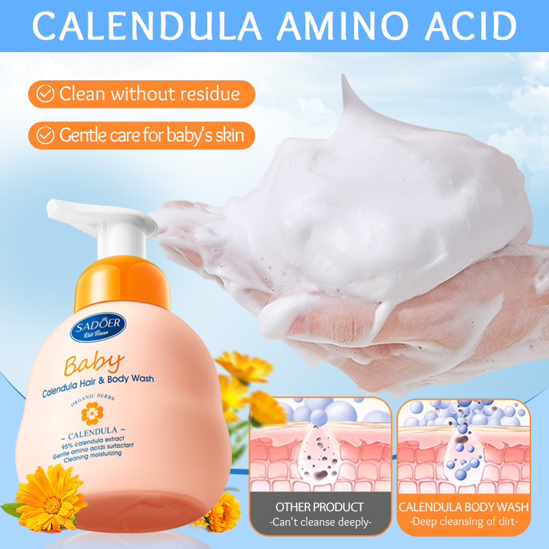 OEM SADOER Wholesale Natural Calendula Amino Acid 2 in 1 Kid Shampoo and Shower Gel Children Care Cleansing Nourishing Body Wash