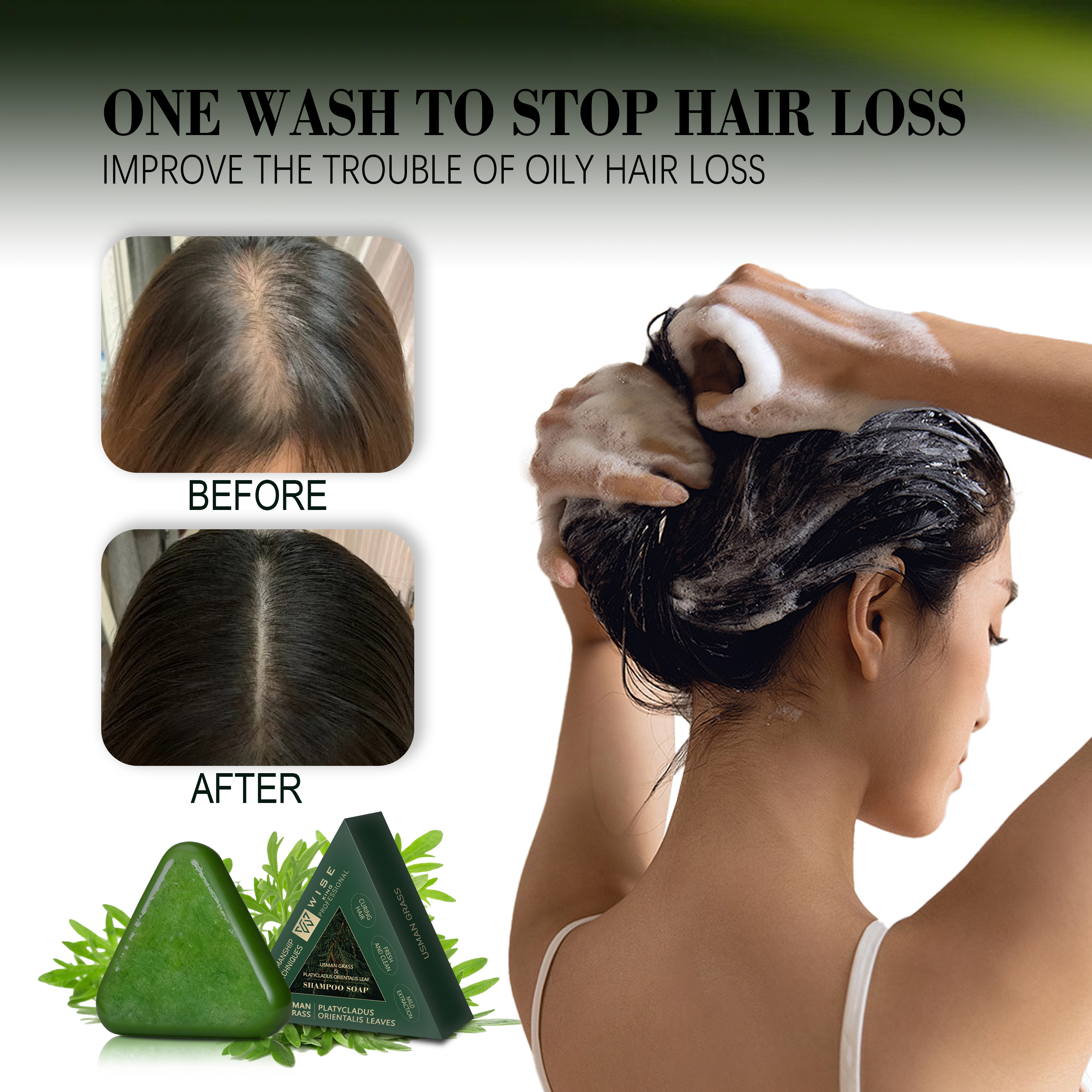 Usman Grass Hair Shampoo Soap 100g Handmade Contain Green Herbs Extract to Anti Loss and Promote Hair Growth with Fresh Smell