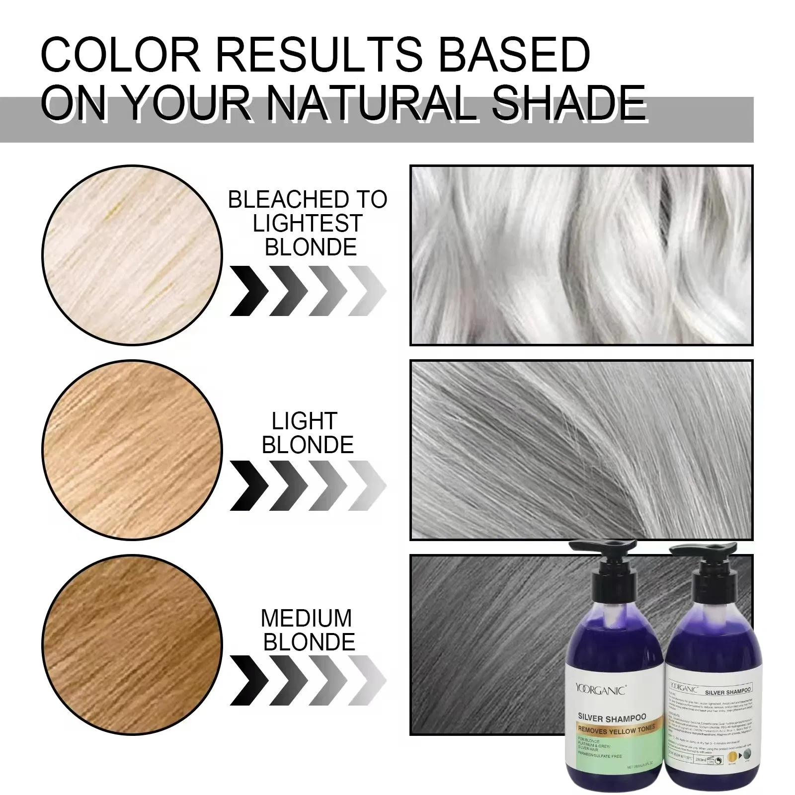 Remove Yellow Hair Color Tone Organic 280ml Silver Purple No Yellow Shampoo Smoothing Silver Hair Anti-Brassy Color-Protection Shampoo