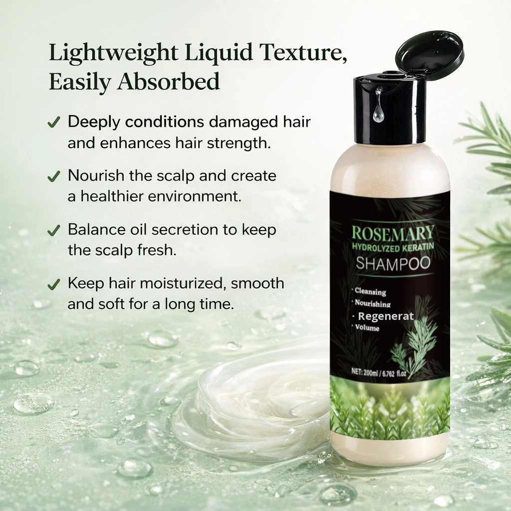 Cross-border New Product Rosemary Hydrolyzed Keratin Shampoo-Cleansing Nourishing Regenerating &amp; Volume Boost Unisex