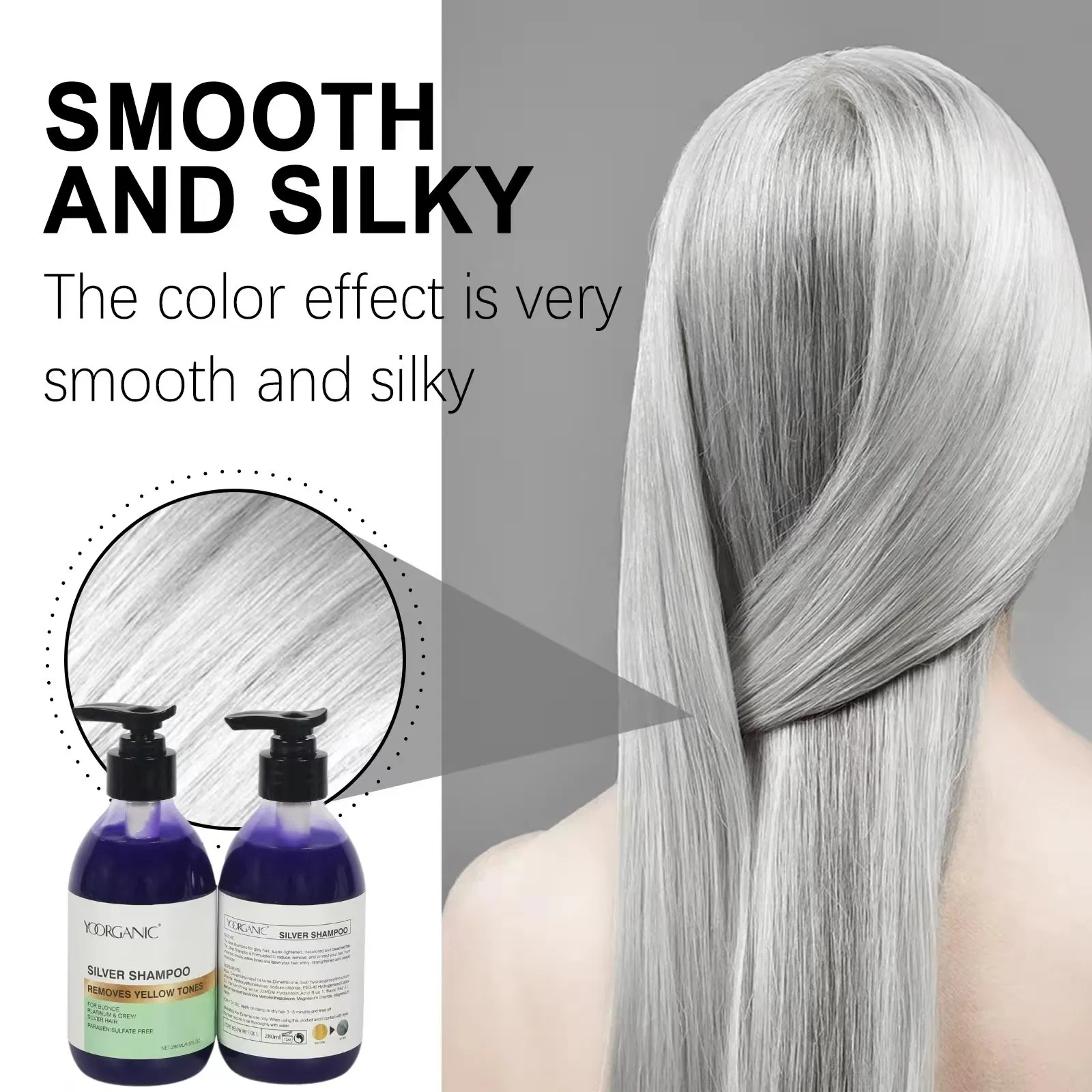 Remove Yellow Hair Color Tone Organic 280ml Silver Purple No Yellow Shampoo Smoothing Silver Hair Anti-Brassy Color-Protection Shampoo