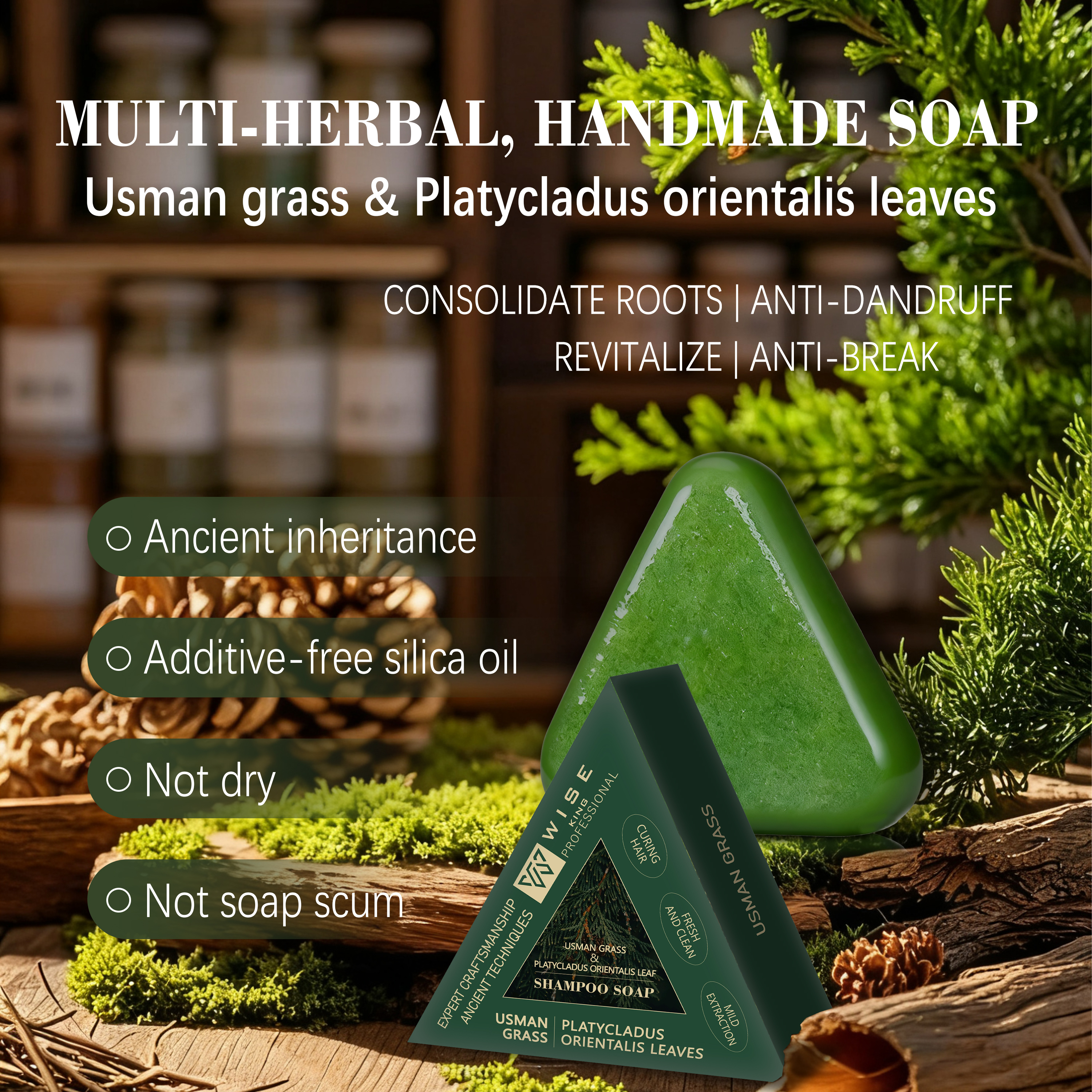 Usman Grass Hair Shampoo Soap 100g Handmade Contain Green Herbs Extract to Anti Loss and Promote Hair Growth with Fresh Smell