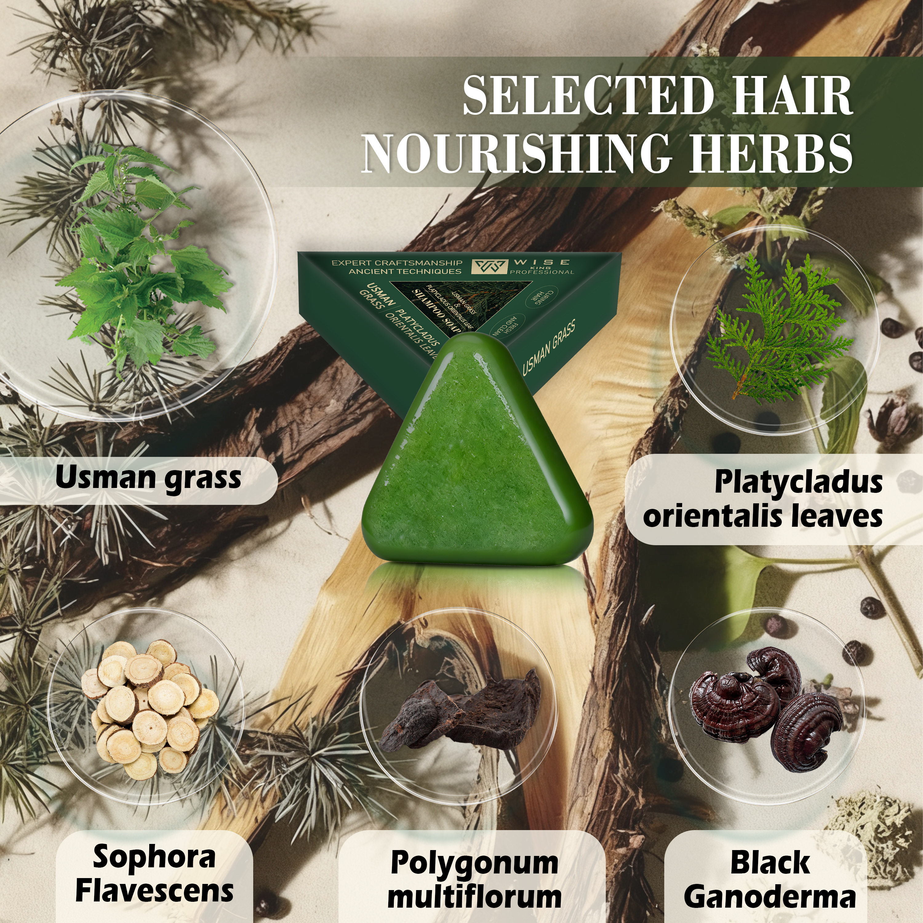 Usman Grass Hair Shampoo Soap 100g Handmade Contain Green Herbs Extract to Anti Loss and Promote Hair Growth with Fresh Smell