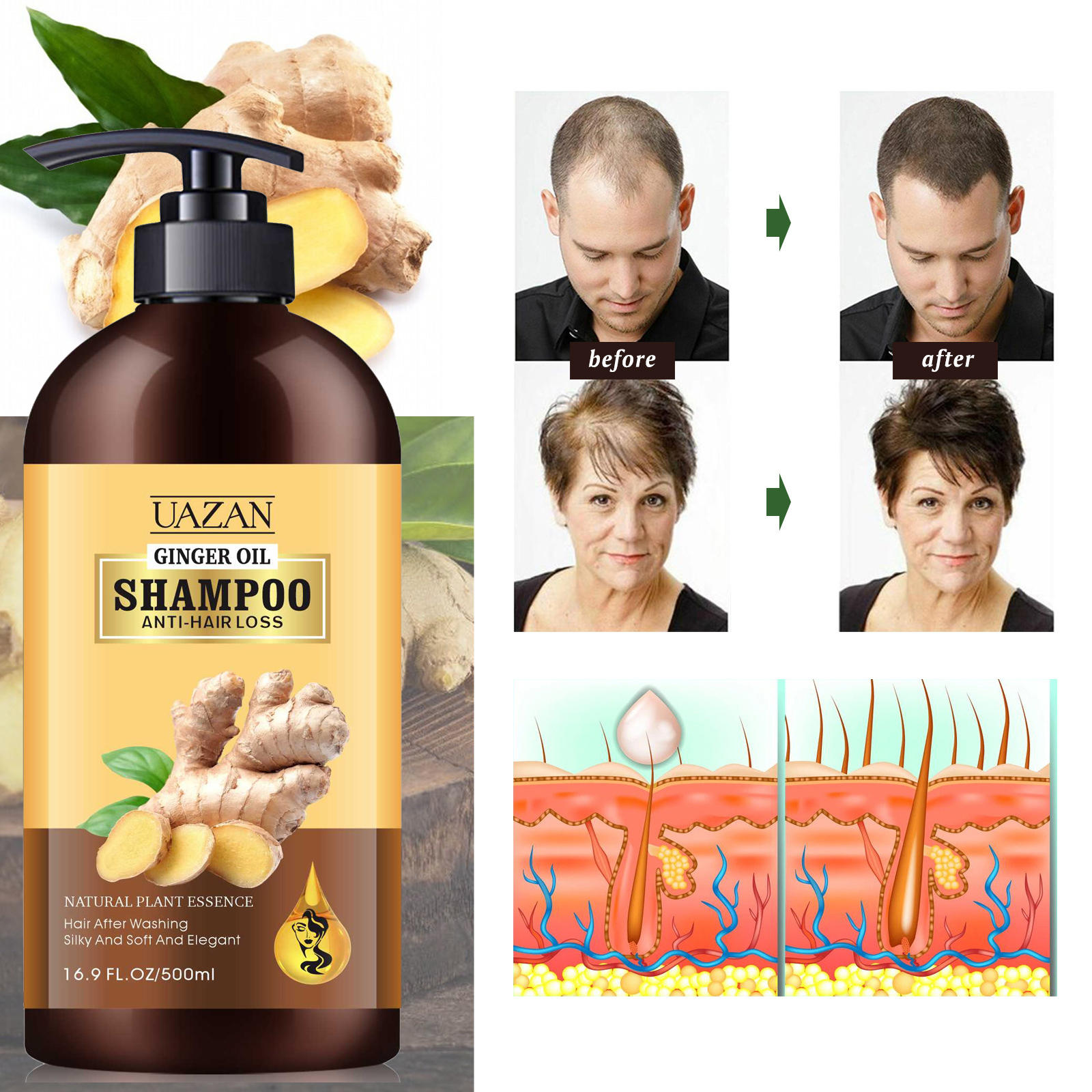 Organic Ginger Hair Mask Serum Oil Shampoo Conditioner Set Best Antifungal Repair Anti-Hair Loss Regrowth-Wholesale