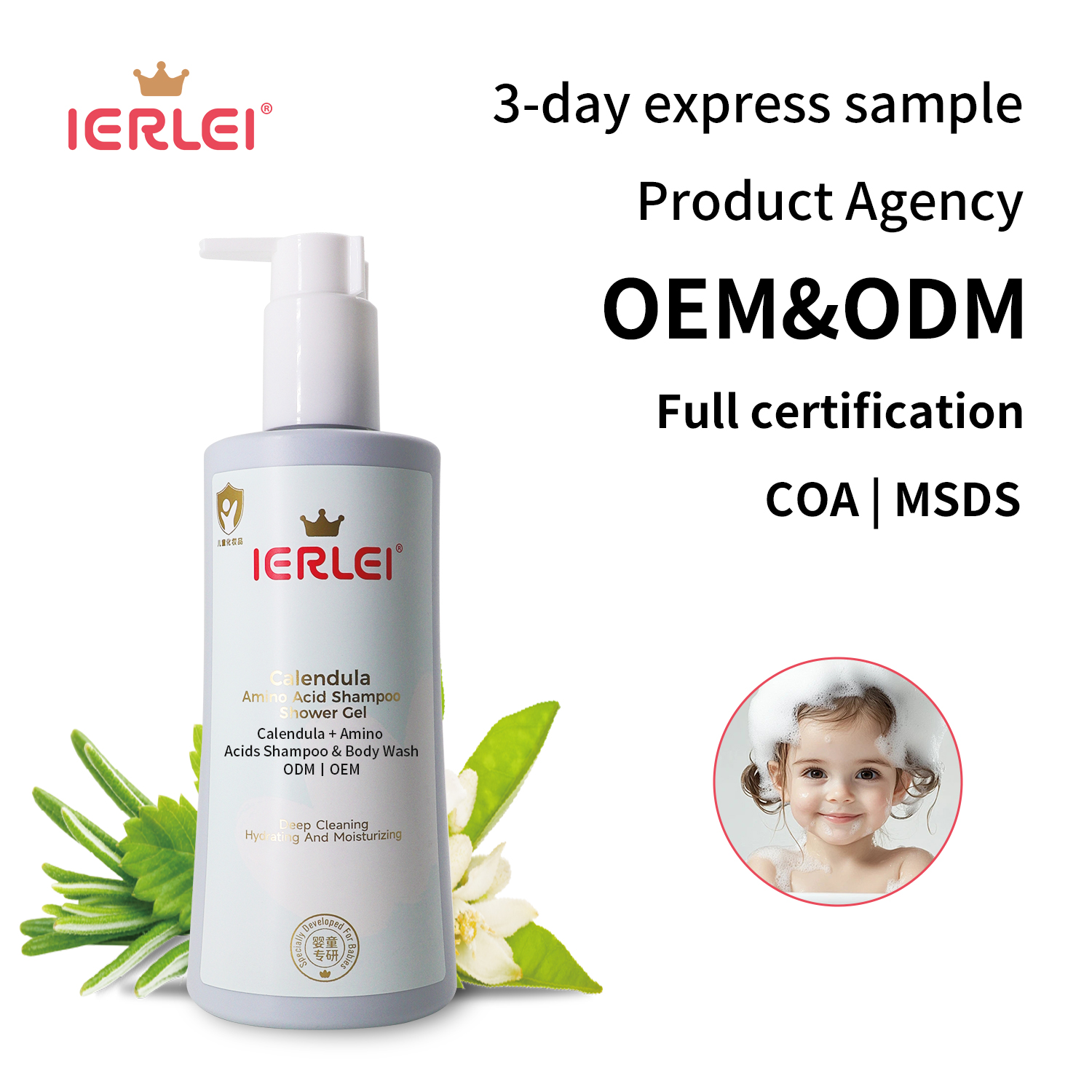 IERLEI Baby Calendula Amino Acid Shampoo and Body Wash Deep Cleansing Hydrating Moisturizing Skin Care Baby Shampoo