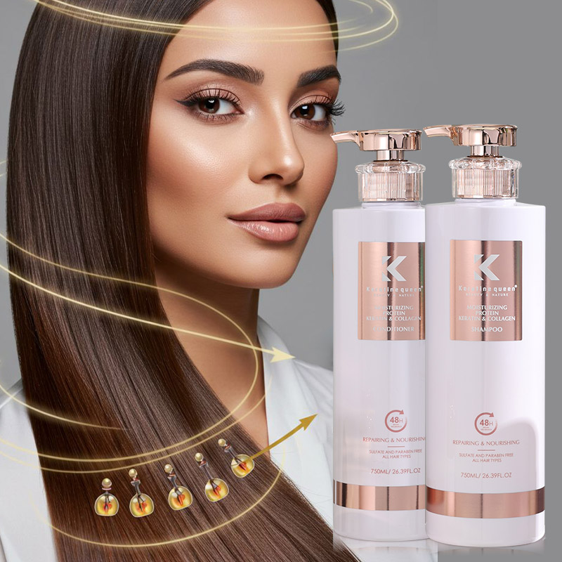 750mL Professional Natural Organic Argan Oil Collagen Nourishing Repair Damaged Shampoo Conditioner Hair