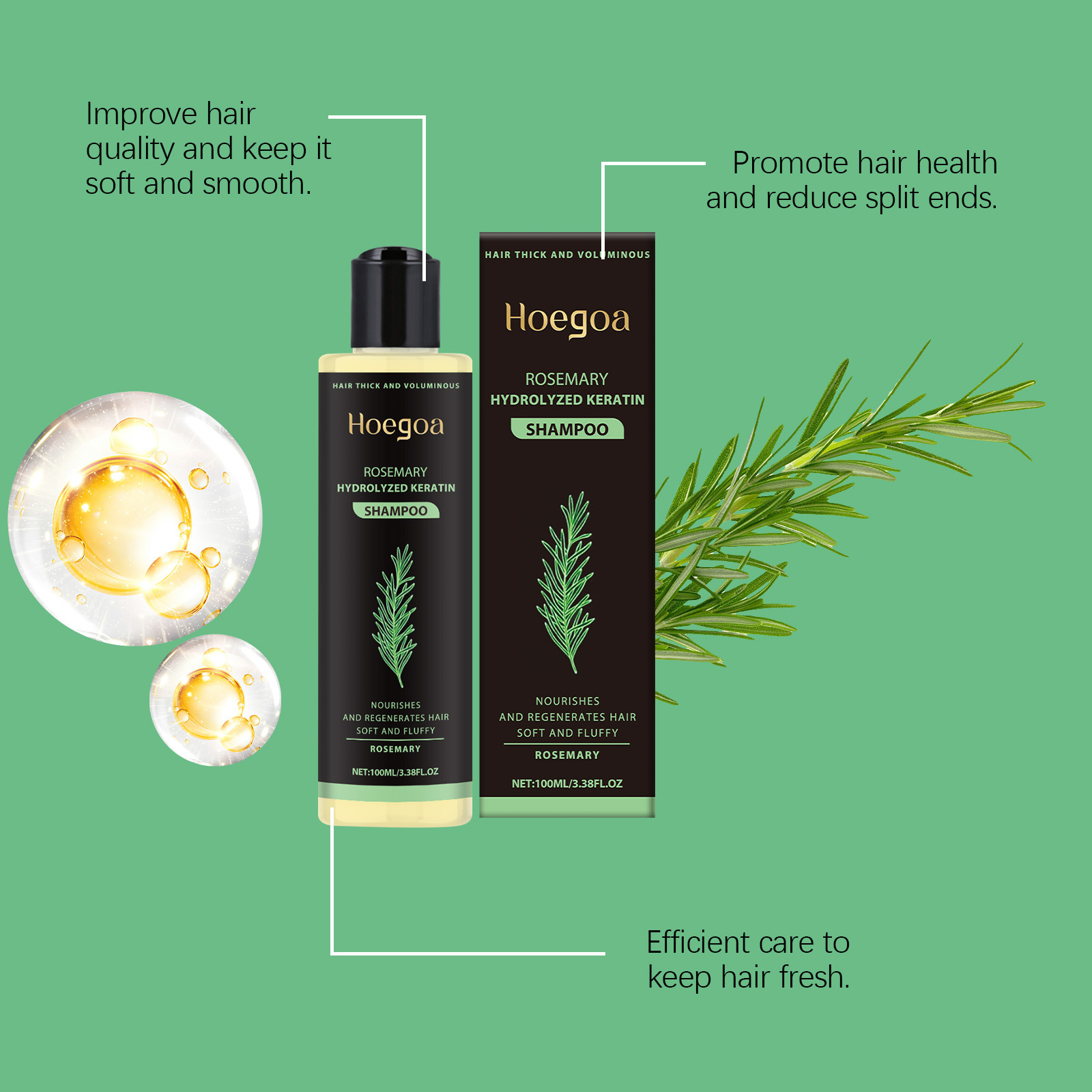 HOEGOA Babies Rosemary Hydrolyzed Keratin Anti-Dandruff Smoothing Fluffy Shampoo Herbal Plant Extract Nourishes Regenerates Hair