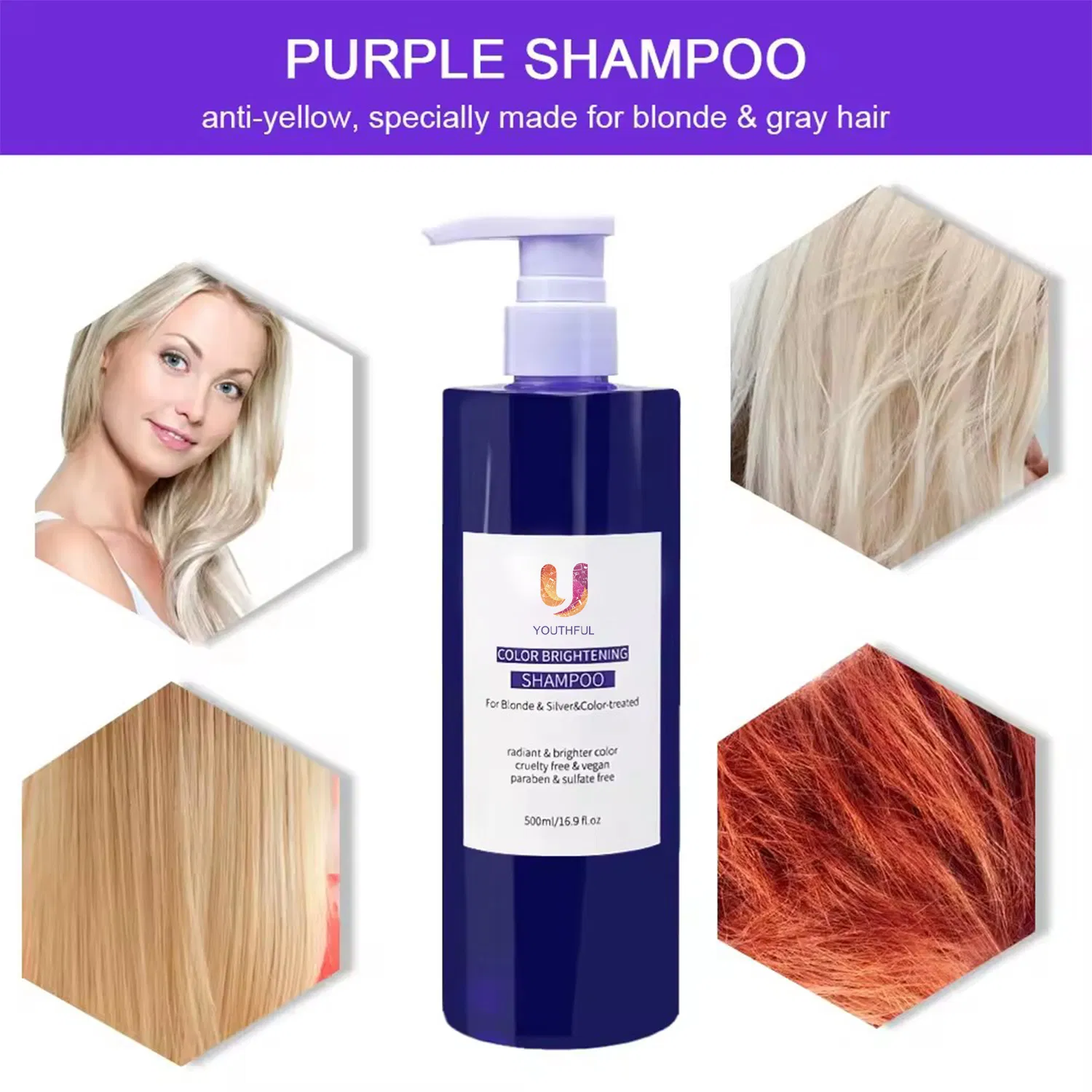 Custom Logo Sulfate Free Anti Yellow Color Protection Hair Shampoo
