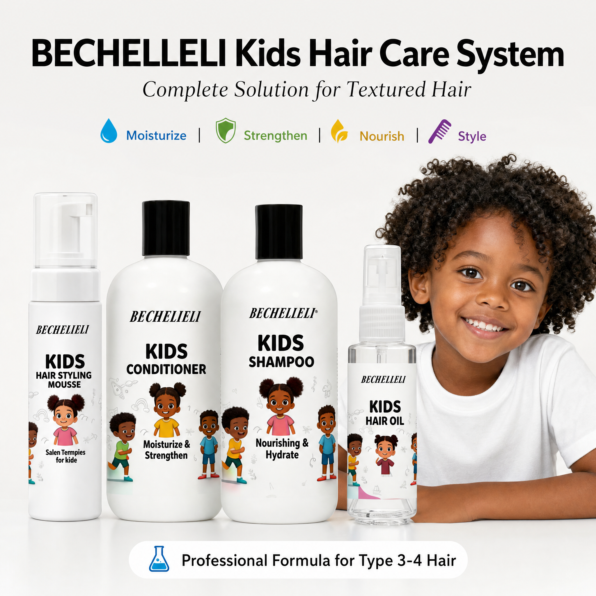 OEM Private Label Natural Organic Kids Hair Care Set Kids 3 in One Shampoo Conditioner Gel Body Wash Produits Pour Cheveux MOQ