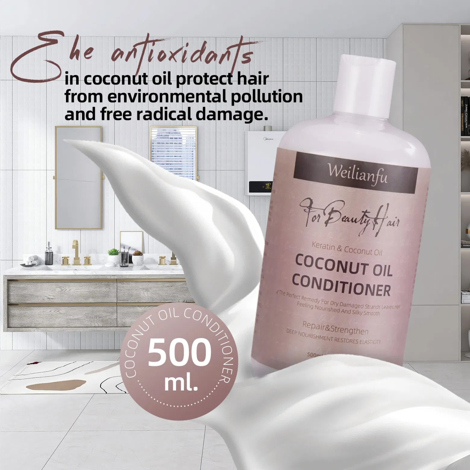 Natural Coconut Milk Shampoo &amp; Conditioner Set - Hydrating Sulfate-Free Hair Care for Frizz Control &amp; Shine