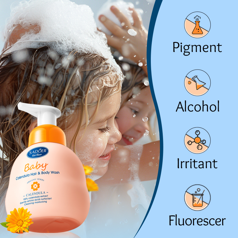 OEM SADOER Wholesale Natural Calendula Amino Acid 2 in 1 Kid Shampoo and Shower Gel Children Care Cleansing Nourishing Body Wash
