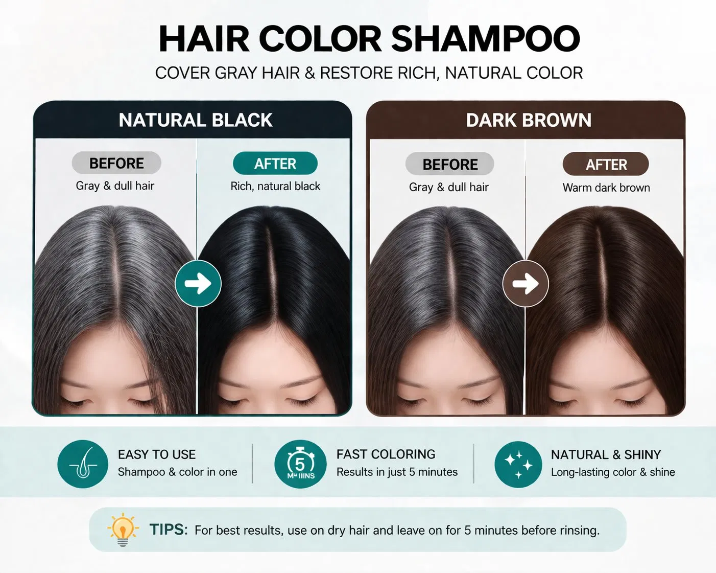 Veinira Natural Herbal Extracts Dye Shampoo Hair Color Shampoo Hair Care with Ginger Black Brown Factory Supply Hair Tint