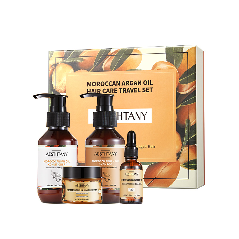 Moisturizing Travel-Friendly Hair Care Set with Argan Oil Shampoo, Conditioner, Oil, and Repair Mask
