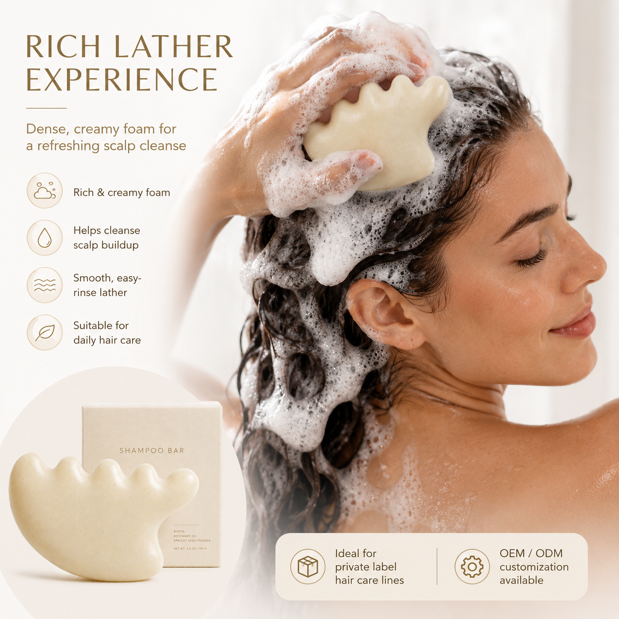 Private Label Biotin Rosemary Oil Solid Shampoo Bar Vegan Probiotics Organic Extracts Hair Growth Soap Sulfate Free OEM ODM