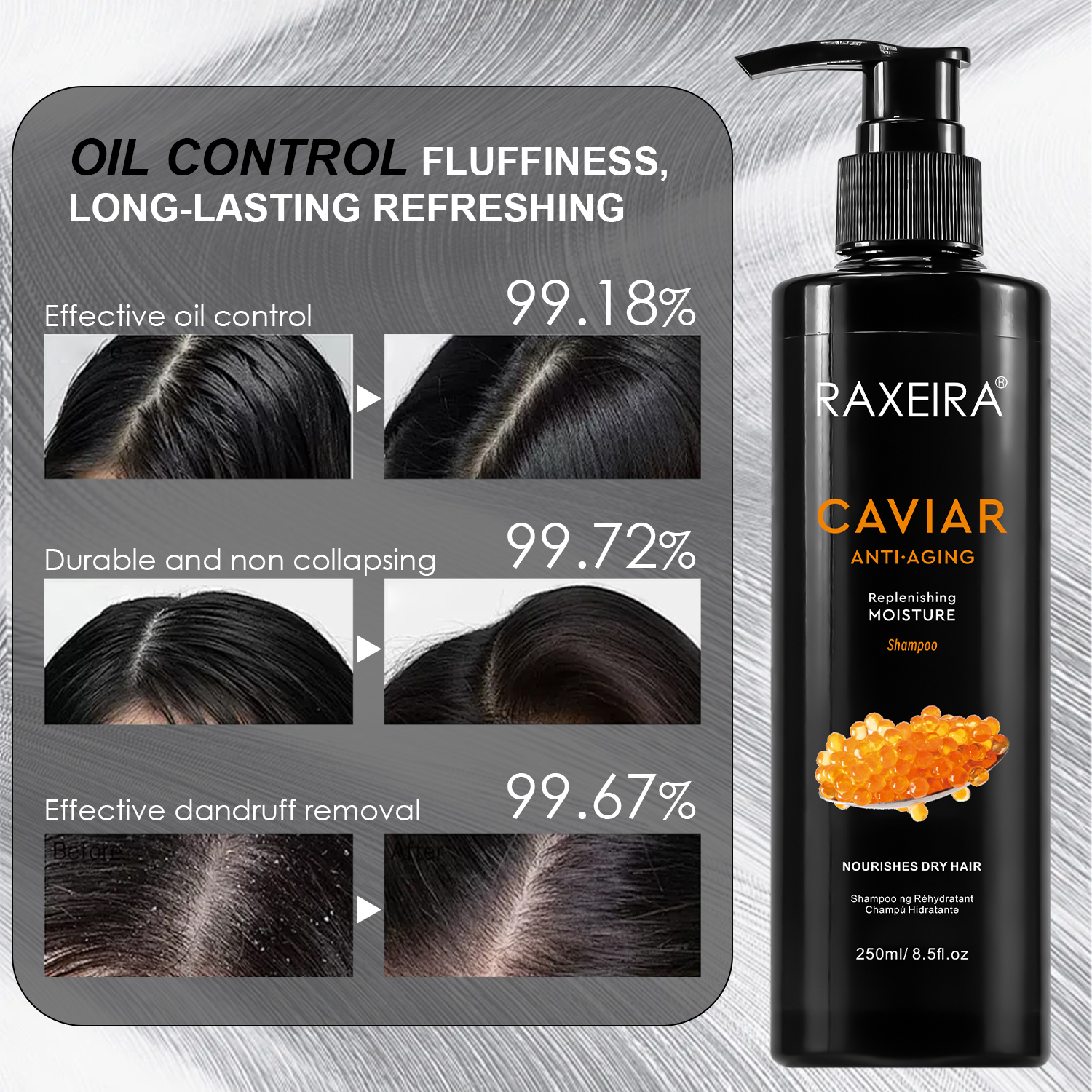 OEM/ODM Luxury Natural Caviar Shampoo Vegan Hair Loss Repair Custom Logo Nourishing Caviar Hair Care Shampoo Set
