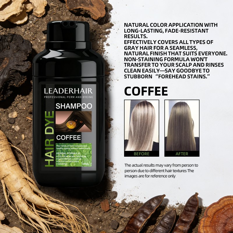 Leaderhair Herbal Mild Black and Brown Hair Color Dye Shampoo Original Factory Wholesale Supplier Good Quality Low Price Customize OEM