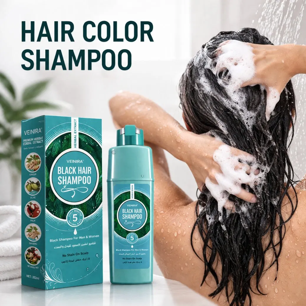Veinira Natural Herbal Extracts Dye Shampoo Hair Color Shampoo Hair Care with Ginger Black Brown Factory Supply Hair Tint