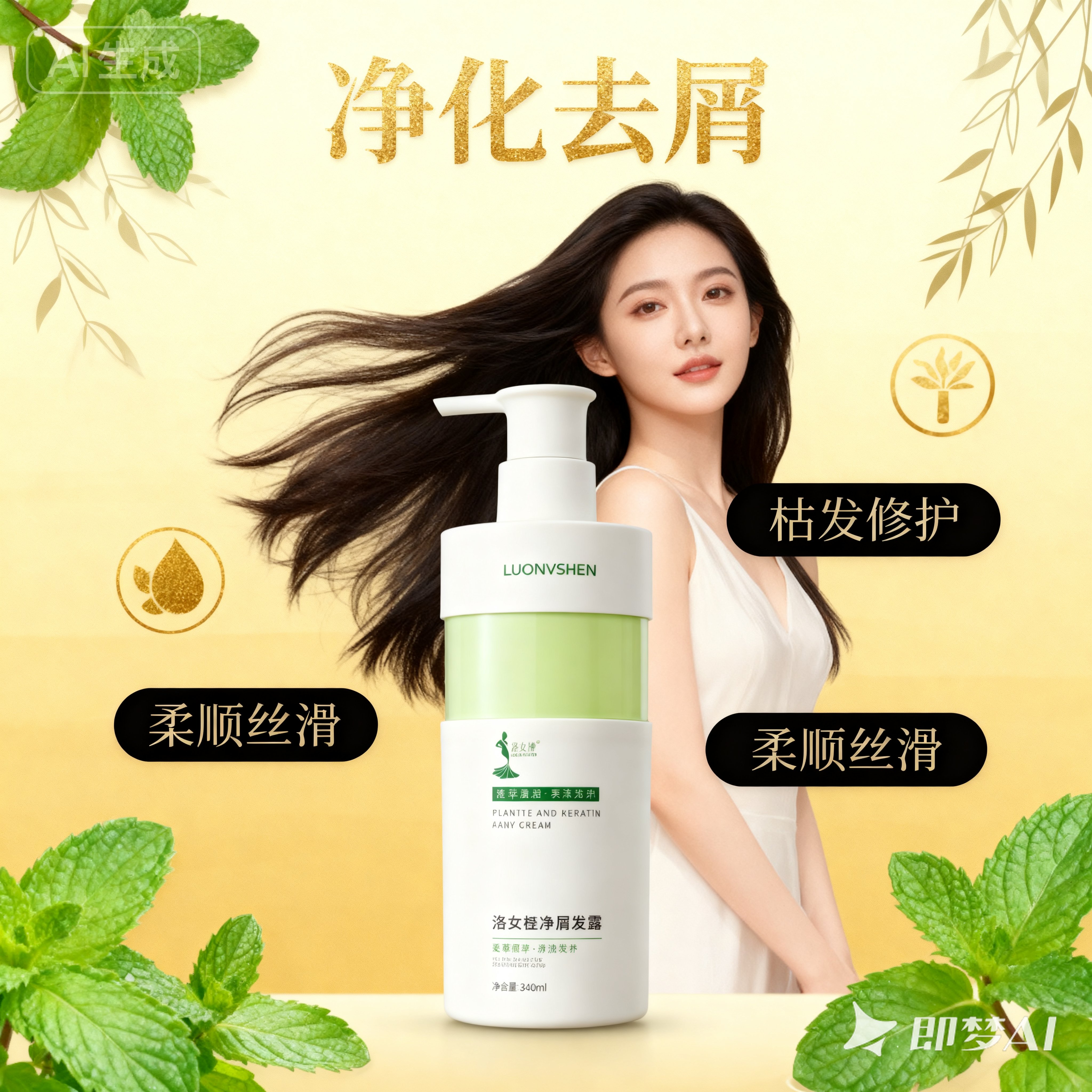 LUONVSHEN Anti Dandruff Shampoo, Plant Keratin Scalp Care 340ml