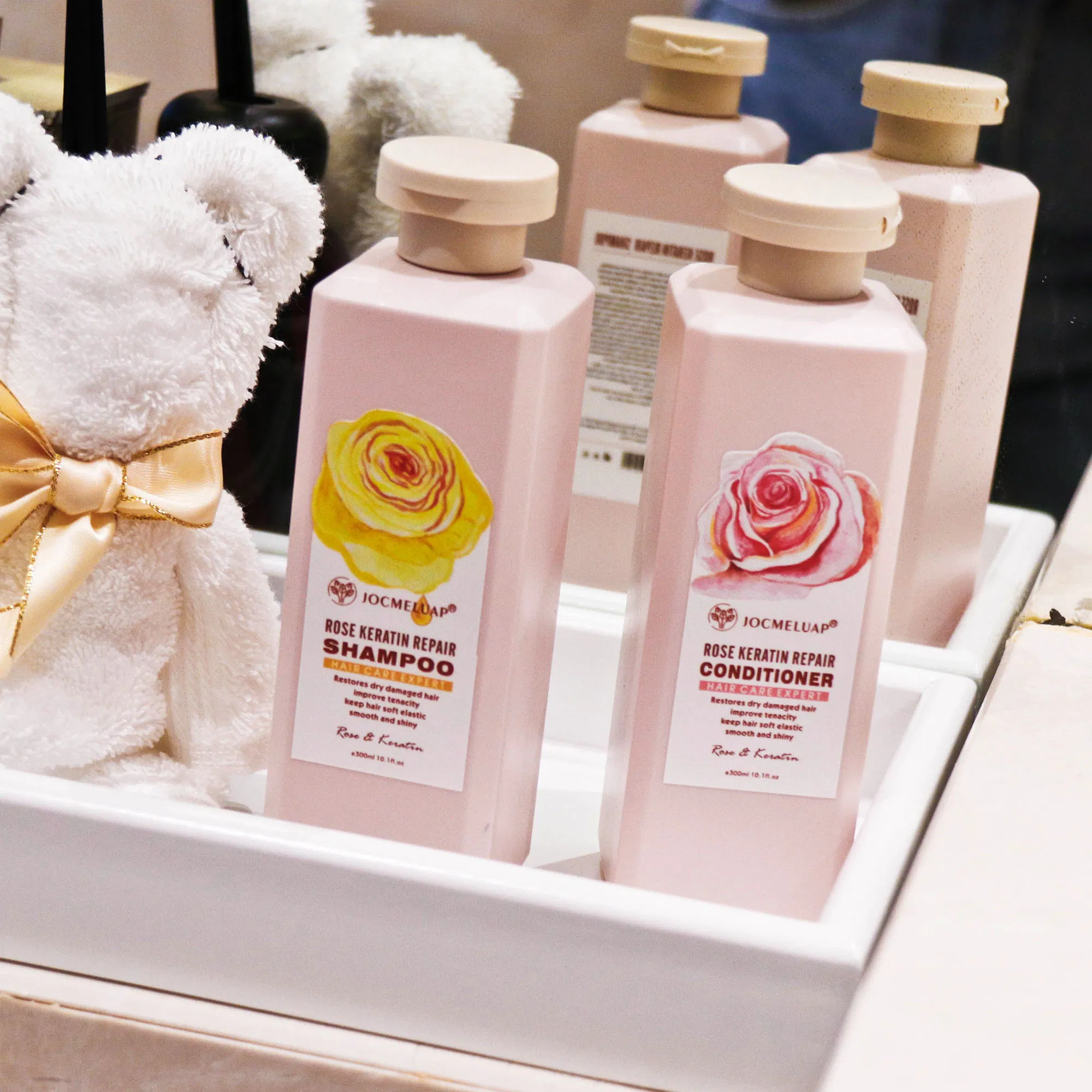 Private Label Smooth Repair Anti-Loss Organic Natural Salon Professional Argan Keratin Rose Hair Shampoo and Conditioner Set