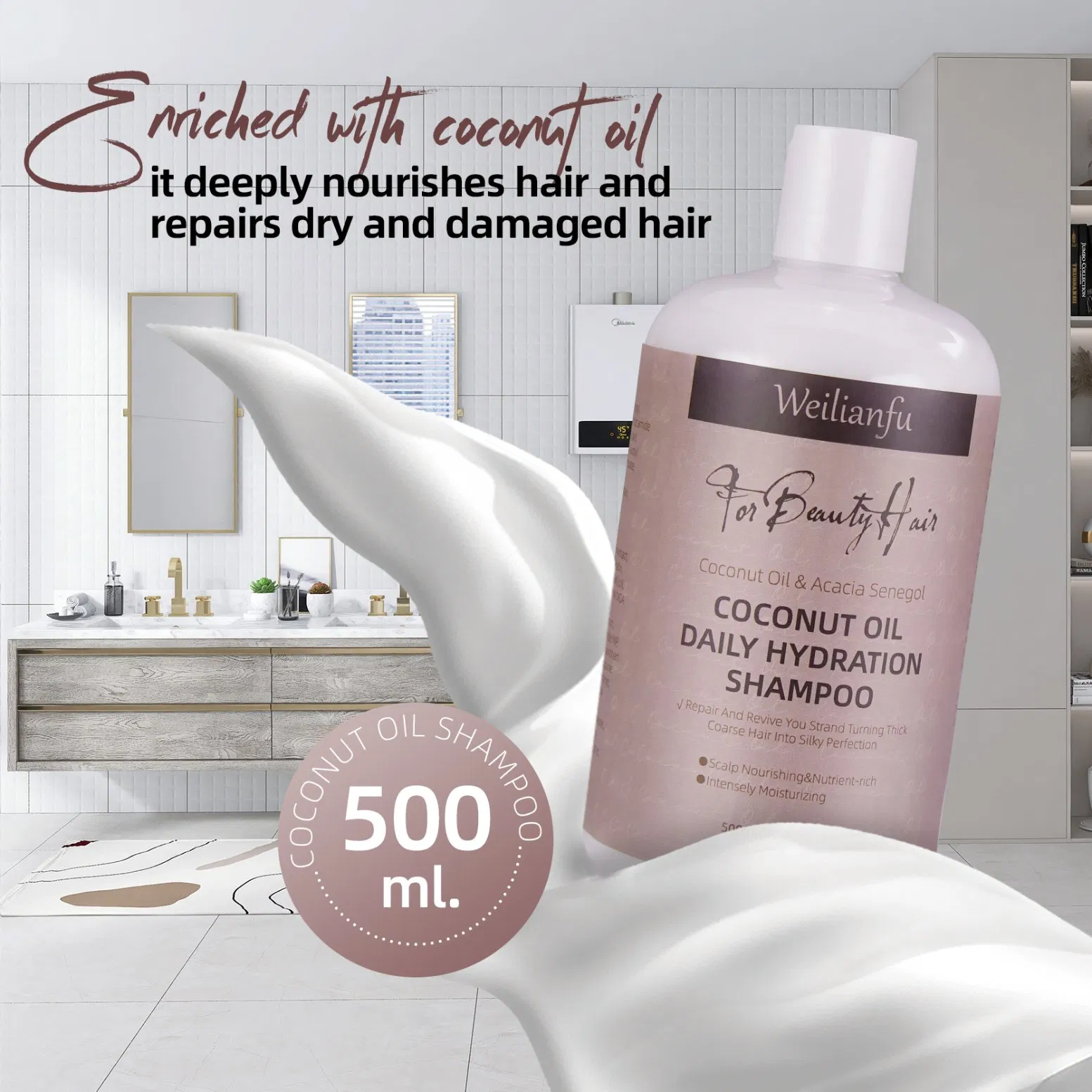 Natural Coconut Milk Shampoo &amp; Conditioner Set - Hydrating Sulfate-Free Hair Care for Frizz Control &amp; Shine