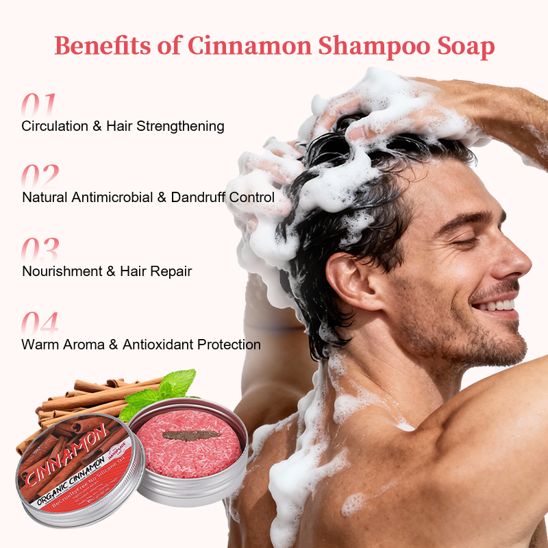 Solid Shampoo Bar Peppermint &amp; Ginger Oil Repair Damaged Hair Scalp Revitalizing Moisturizing Organic Nourishing Aluminum Box