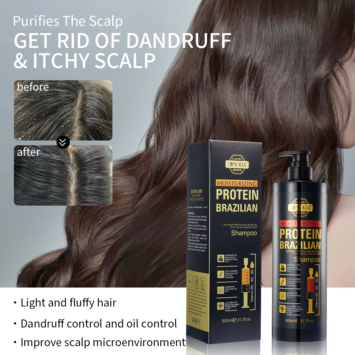 Private Label Organic Keratin Jojoba Oil Anti-Dandruff Shampoo Vegan 2-IN-1 Formula Deep Cleaning Repairing Moisturizing Cream