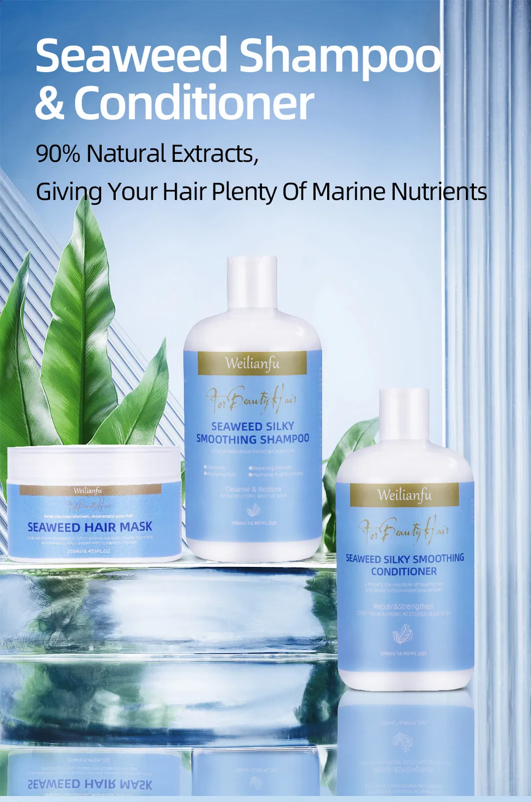 Natural Seaweed Extract Shampoo & Conditioner Set - Sulfate-Free Hair Care for Hydration & Repair