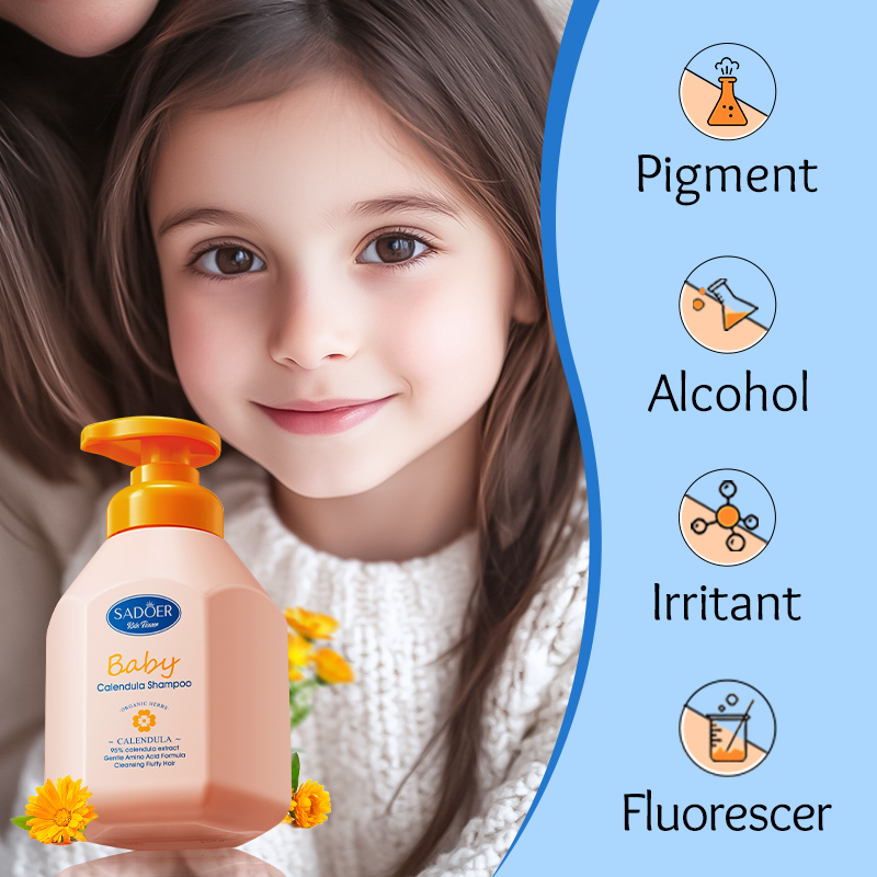 OEM SADOER Private Label Baby Calendula Amino Acid Fluffy Gently Shampoo Wholesale Nourishing Smoothing Hair Care Kid Shampoo