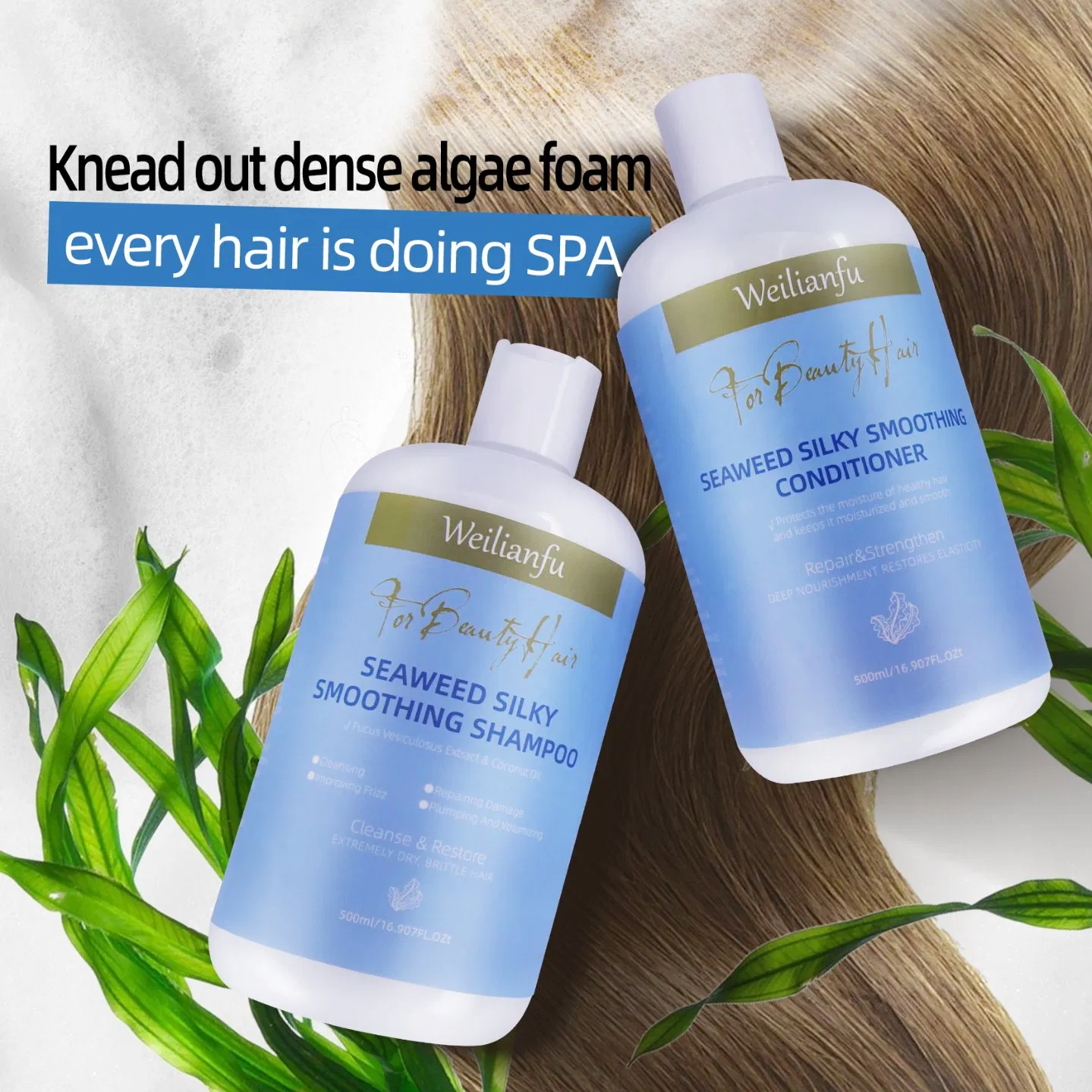 Natural Seaweed Extract Shampoo &amp; Conditioner Set - Sulfate-Free Hair Care for Hydration &amp; Repair