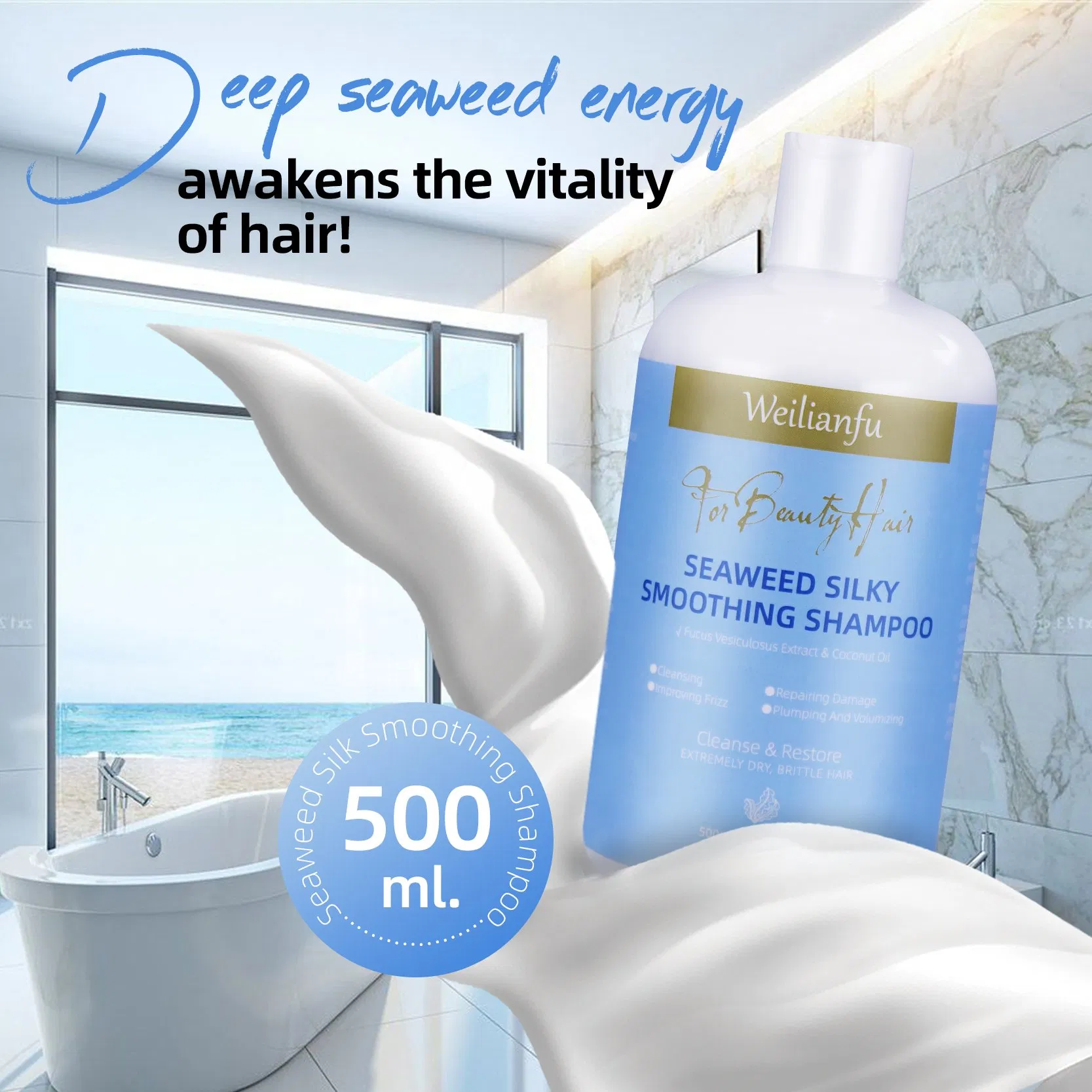 Natural Seaweed Extract Shampoo &amp; Conditioner Set - Sulfate-Free Hair Care for Hydration &amp; Repair