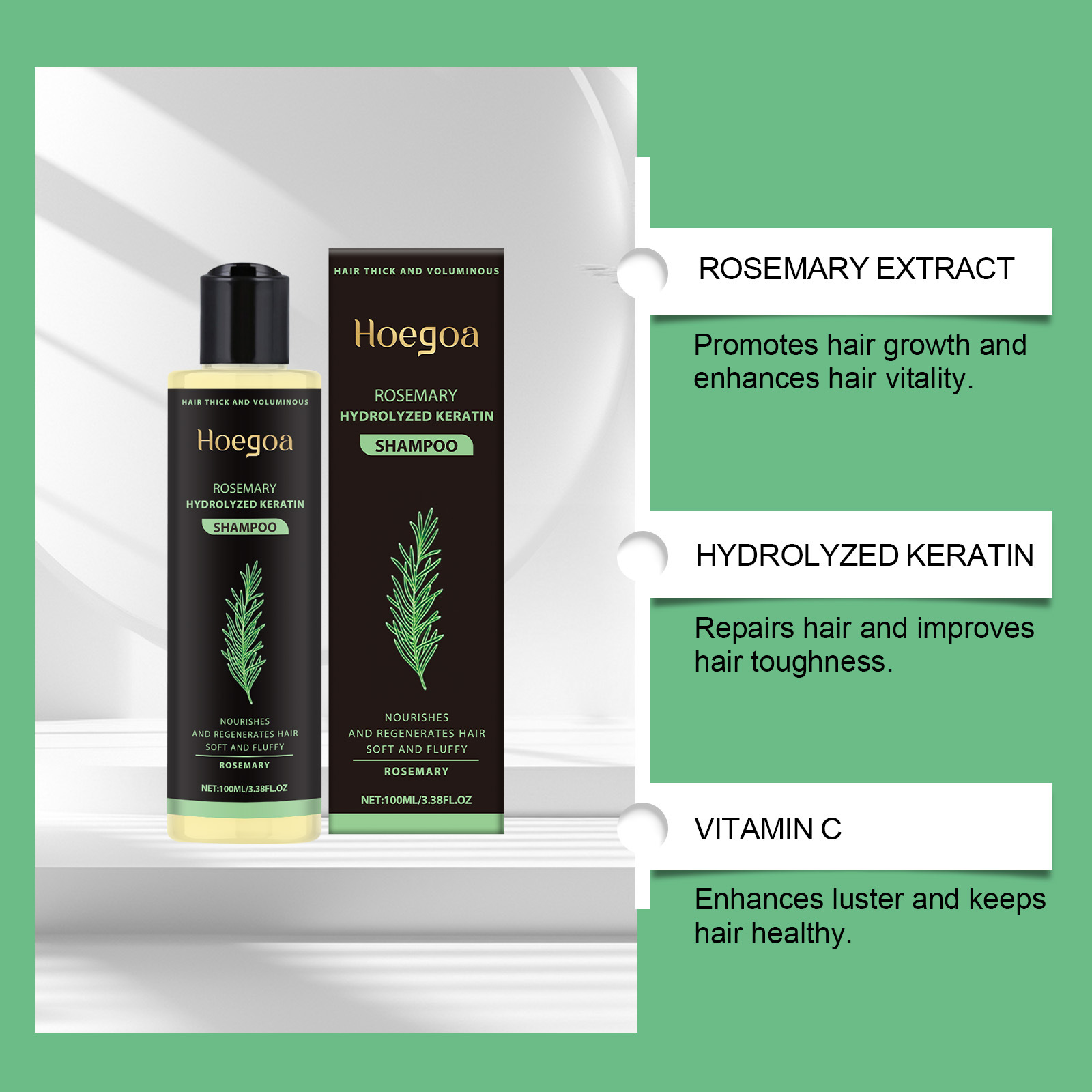 HOEGOA Babies Rosemary Hydrolyzed Keratin Anti-Dandruff Smoothing Fluffy Shampoo Herbal Plant Extract Nourishes Regenerates Hair