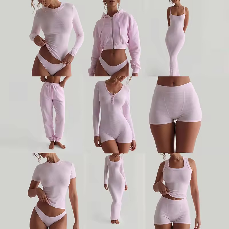 Custom Logo Rib Skinny Tank Top Short Leggings Lounge Wear Summer Bike Shorts Set