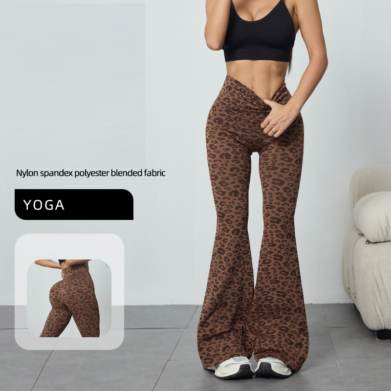 Gym Wear Leopard Print Flare Pants Women Push up Yoga Legging Fitness