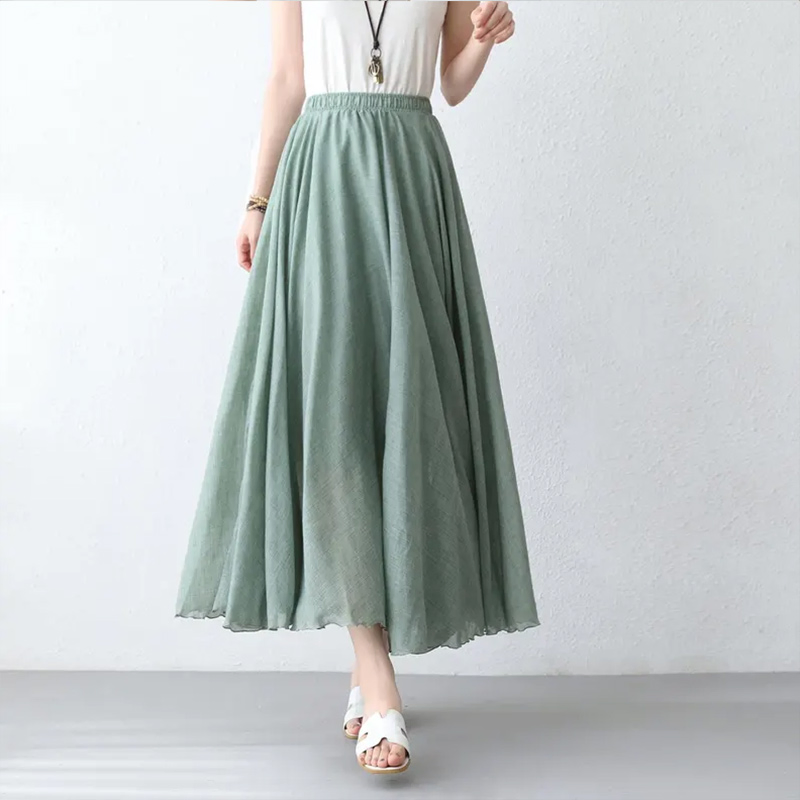 Women's Light Green Swing Maxi Skirt, Trendy Bohemian Summer Wear