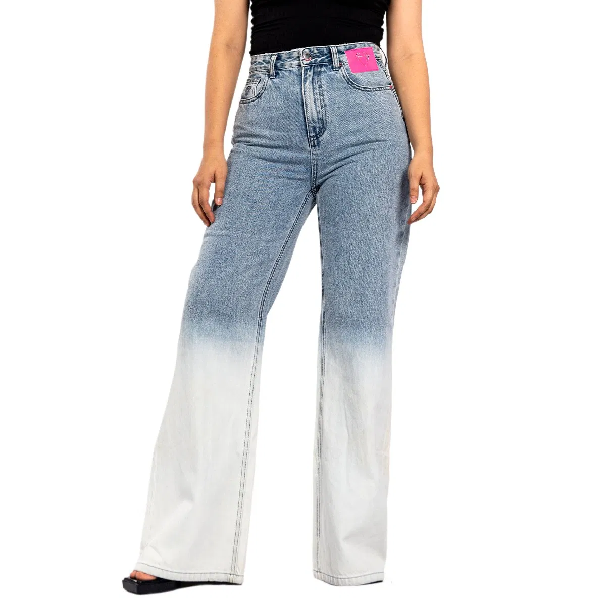 Casual Denim Pants Slim Gradient Color High-Waisted Wide Leg Jeans for Women