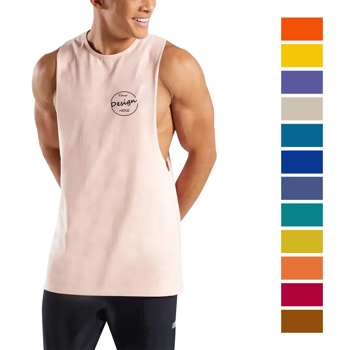 Custom Wholesale High Quality Hip Hop Sleeveless Men's T Shirts Dropped Armhole Cotton Tank Tops Plain Custom Gym Vests