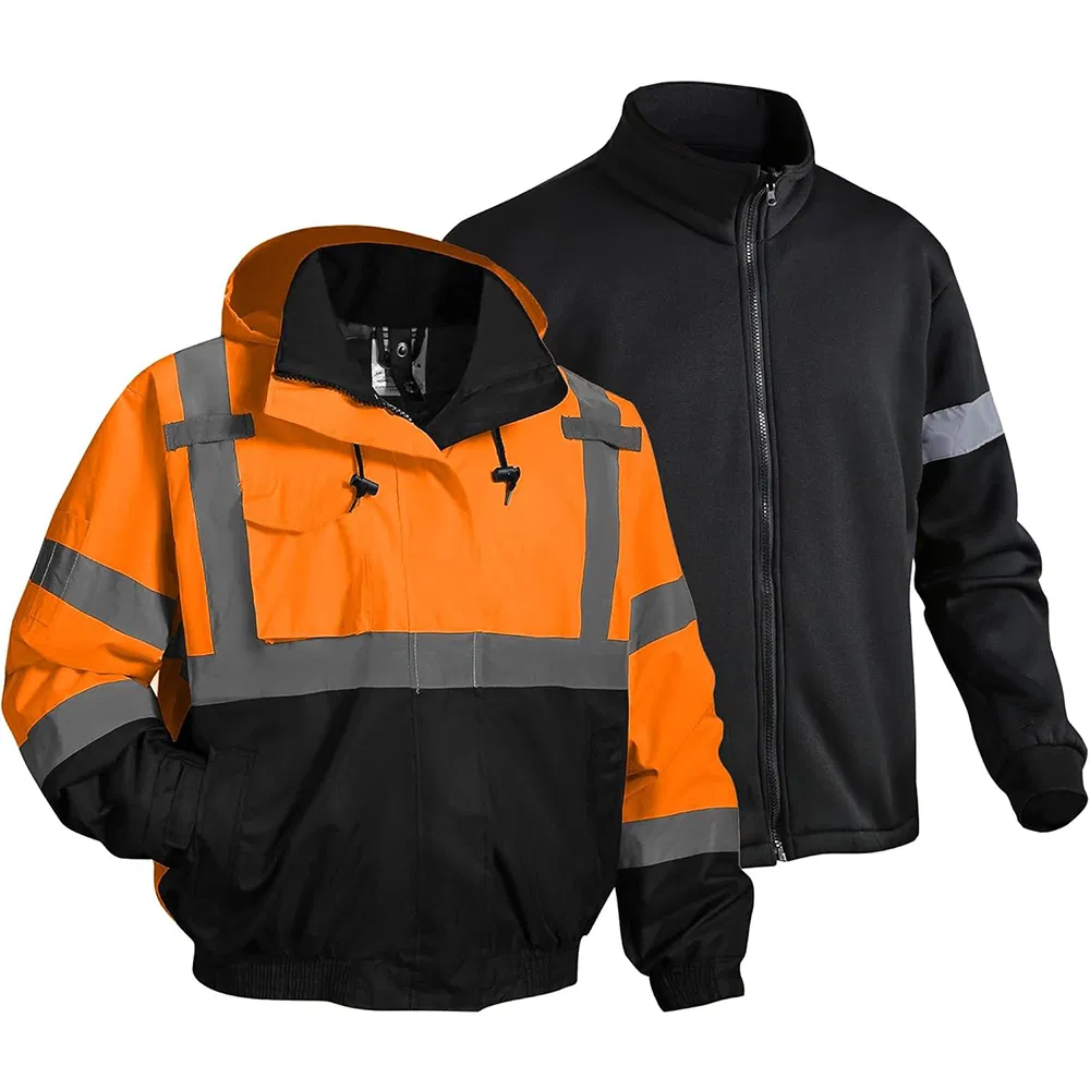 OEM Waterproof Windproof Reflective Safety Jacket 3-in-1 with Removable Fleece Liner Raincoat