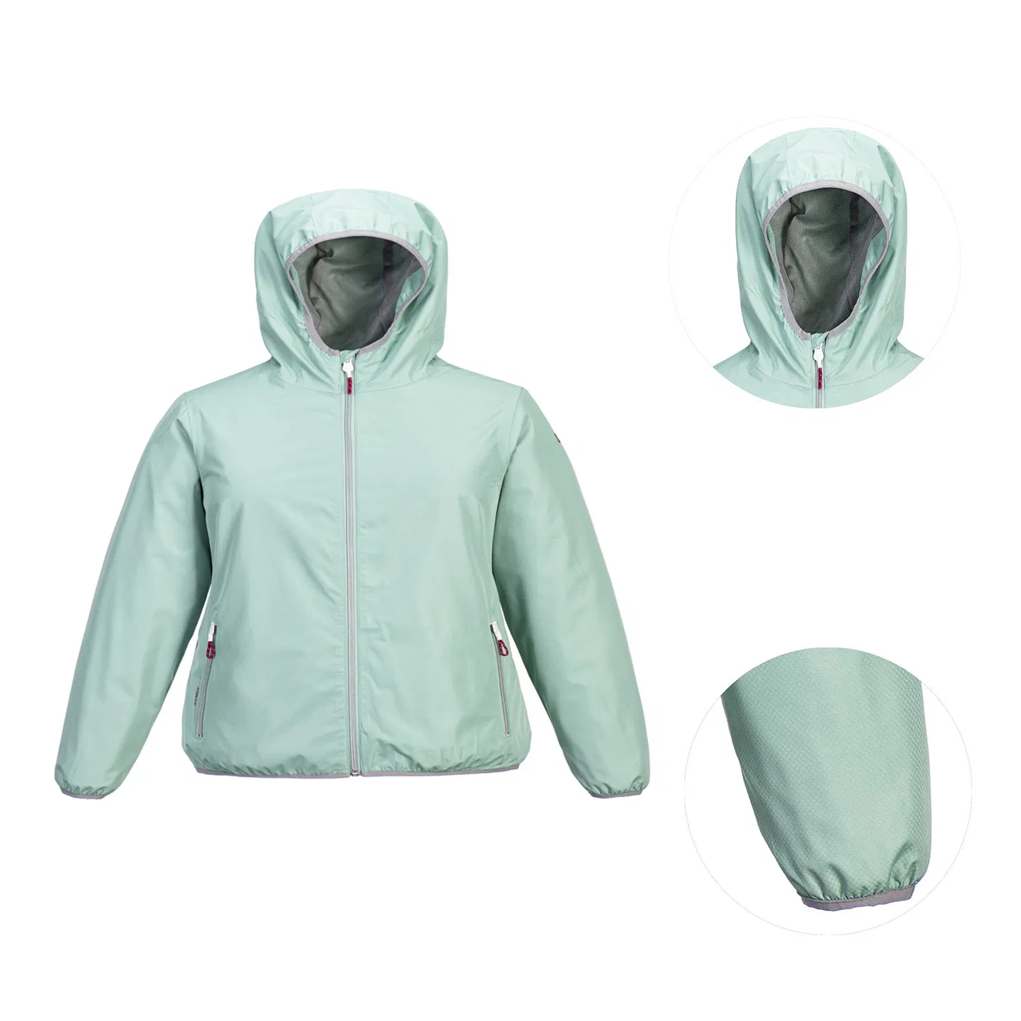 Customized Mint Green Women Clothes Durable Outdoor Windproof Windbreaker Jacket with Hood