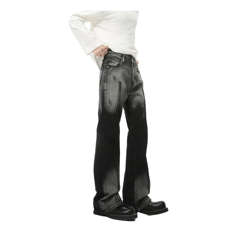 Customized Men's Jeans Stylish American Heavy-Stone Water-Washed Denim Men's Gradient Fading Flared Pants Men's Patchwork Sewing Jeans