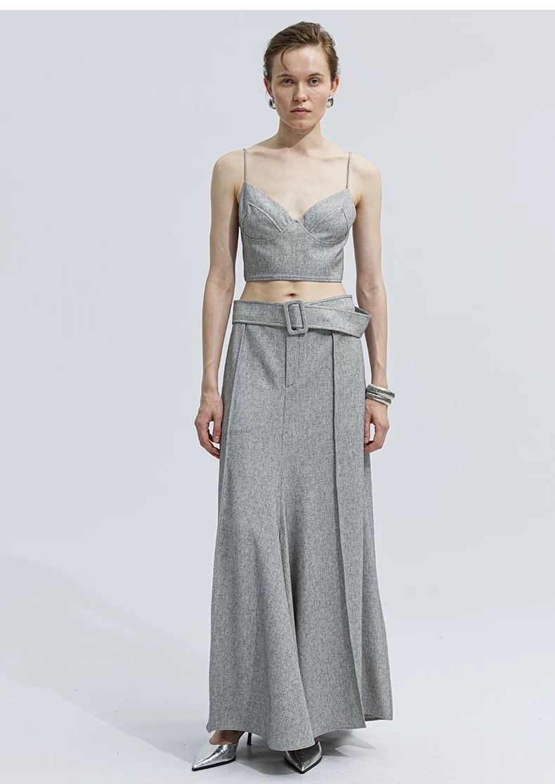 Wholesale Customized Women Tank Top with Long Skirt Sleeves Stripe Fabric Design Women Tank Top for Summer Spring Wear